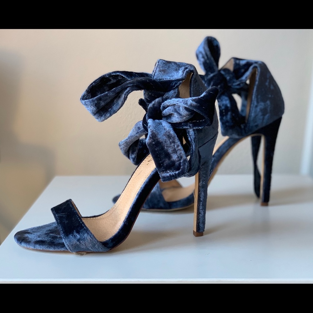 Blue Velvet Ankle Strap Heels